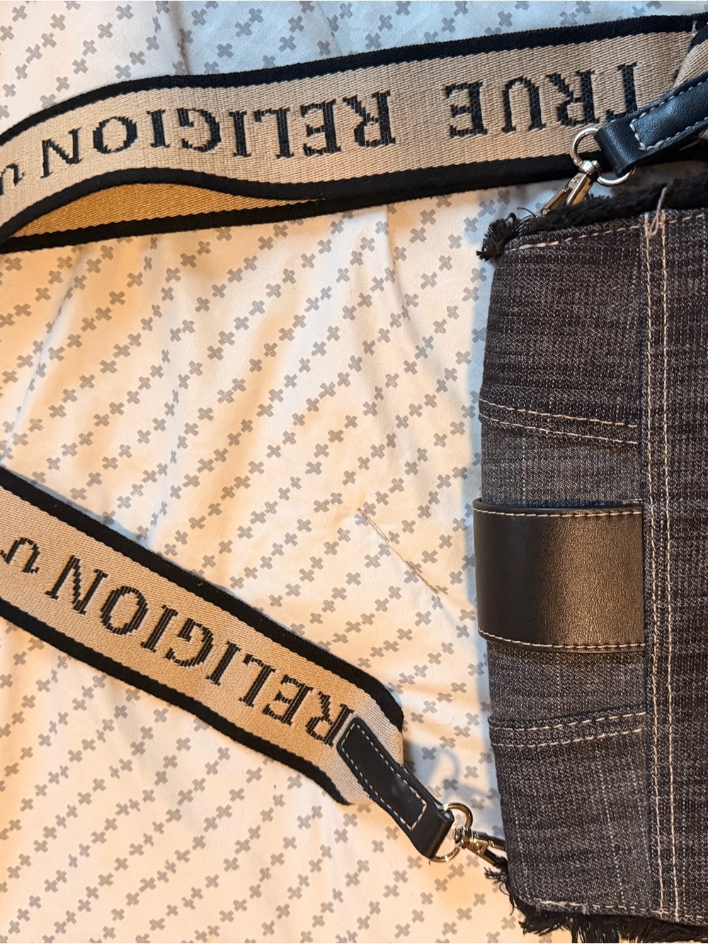 True Religion Black Denim Crossbody with Gold Emblem and Branded Strap - Picture 4 of 4